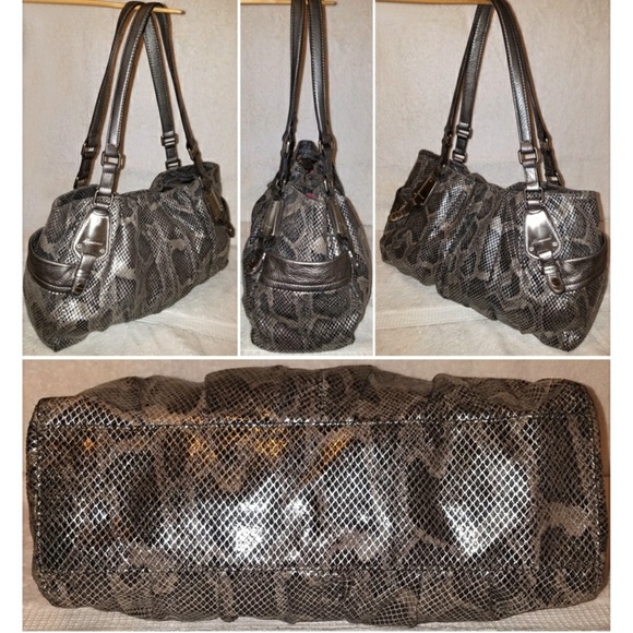 Extra large gray and black python leather handbag - Picture 3 of 4